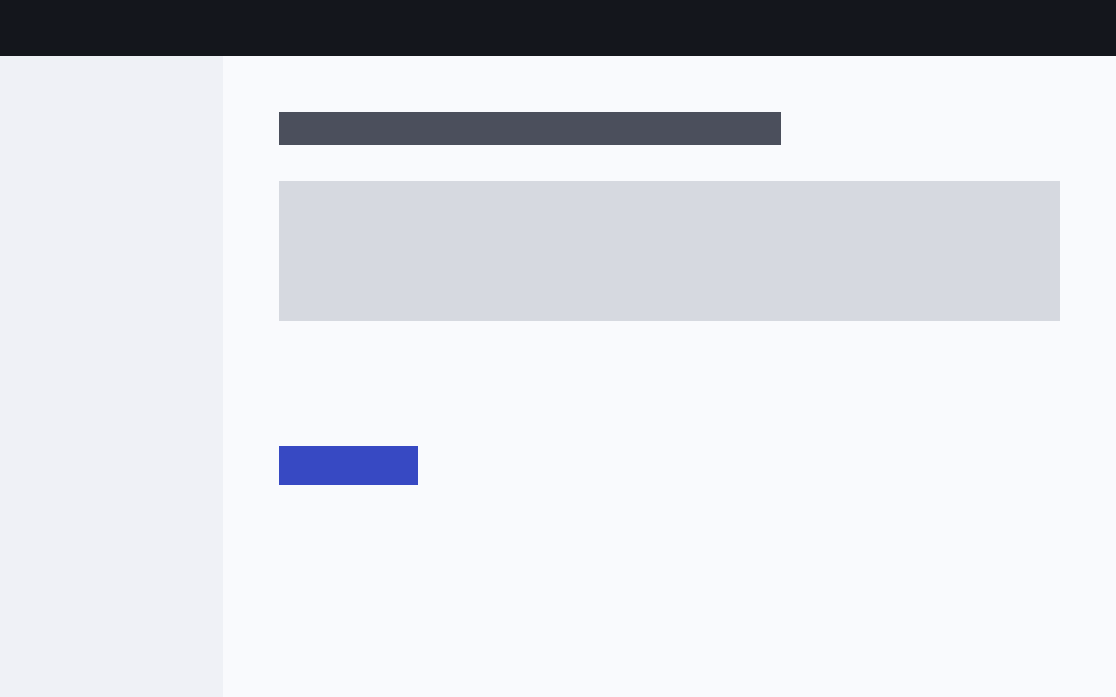 Capture d’interface : barre supérieure, menu latéral, titre, bloc de contenu et bouton
